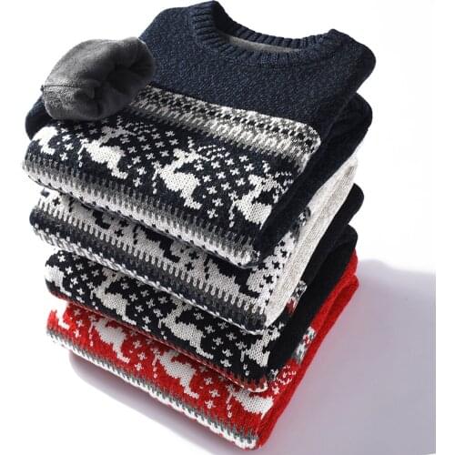 Cotton Wool Pullover Sweater Mens Winter Coats Jacquard deer christmas Thicken Warm Wool Liner Knitted Men Sweater Knitwear
