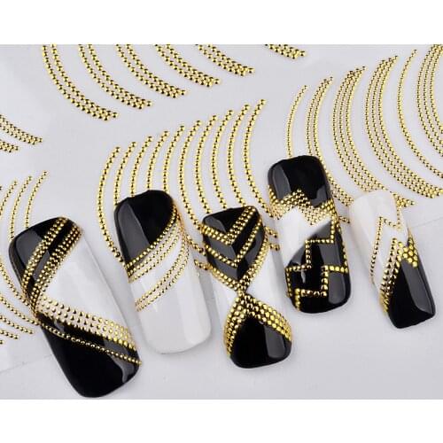 1 Sheet DIY Nail Stickers Three-dimensional Nail Sticker Nail Sticker Gold 3D Metal Strip Tape Adhesive Nail Decoration Sticker