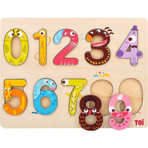 10pcs Wooden Puzzle Set Cartoon 0-10 Puzzle Wooden Toy Montessori Educational Number Toys For Children