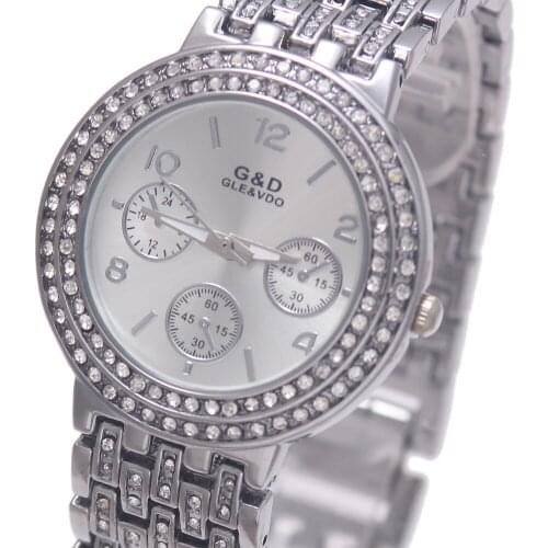 2017 Brand Luxury G&D Women Watches Quartz Wristwatch Stainless Steel Crytal Silver Ladys Bracelet Watches Relojes Mujer Gift