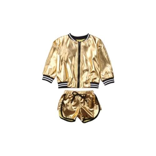 2018 Casual Sports Set Sequins Toddler Kids Girls Outfits Clothes 2PCS Zipper Jacket Tops+Shorts Sets