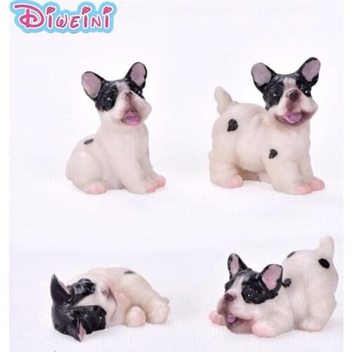 4pcs Pug Resin figurine model garden sandbox home miniature ornament decoration DIY accessory