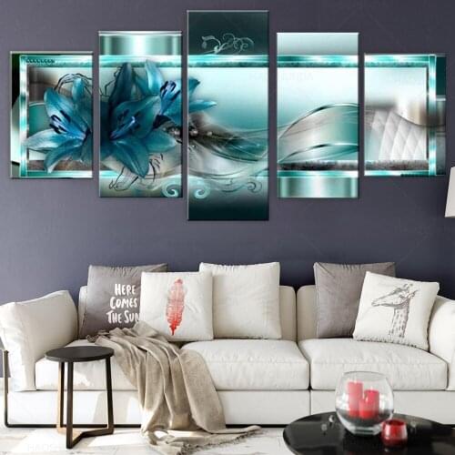 5 Panel Orchid Flowers Canvas Print Abstract Wall Art Painting Decor for Home Decoration Artwork Picture Bedroom White Floral