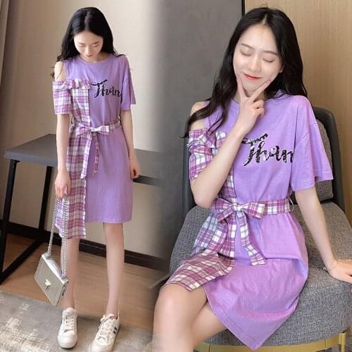 911# Maternity Clothes Summer Cotton Short Sleeve Loose Stylish Asymmetric Dress for Pregnant Women Pregnancy Clothes
