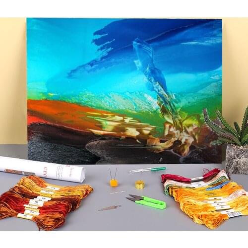 Abstract Bright Morning Printed Fabric 11CT Cross-Stitch Full Kit DIY Embroidery DMC Threads Handicraft Handiwork Decor