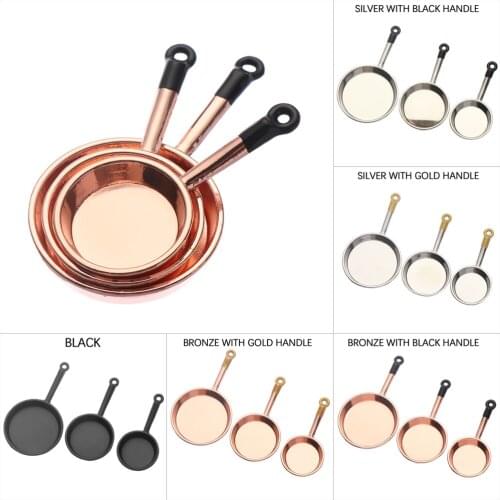 Dollhouse Accessories 3Pcs/Set 1:12 Scale Miniature Cookware Dollhouse Playing House Kitchen Furniture Frypan Saucepan Model