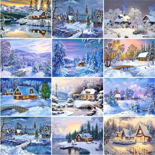 DIY 5D Diamond Painting Winter Snow Scenery Mosaic Landscape Picture Rhinestone Full Round Diamond Embroidery Cross Stitch Kits