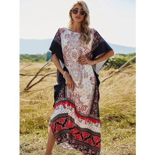 Baroque Paisley Print Kaftan Loose-Fitting Sashes Maxi Dress batwing Exotic Style Women Long Tunic The Middle East Elegant Dress