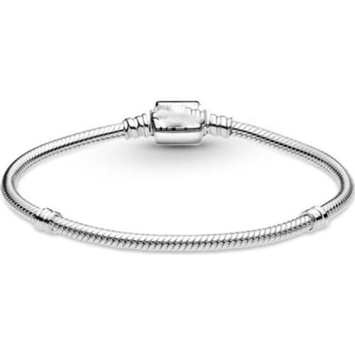 925 Sterling Silver pandora Bracelet Moments Barrel Clasp Snake Chain Bracelet Bangle Fit Bead Charm Diy Fashion Jewelry