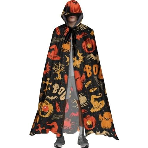 Brand Design Gothic Ghost Bat Pumpkin Unisex Christmas Halloween Cloak Witch Party Reversible Hooded Adult Vampires Costumes