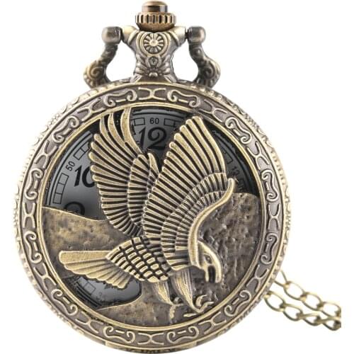 Bronze Vintage 3D Flying Owl Pattern Quartz Pocket Watch Retro Animal Necklace Pendant Watch FOB Chain Watch Gifts for Men Women