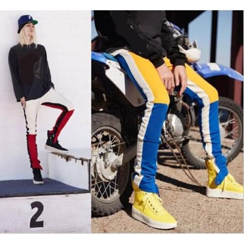 Kanye West High Street Pants Hip Hop Vintage Patchwork Zipper Trouser Slim Fit Cotton Straight Tracksuit Branded Clothing 2021