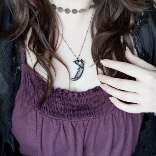 Black Jawbone and Moonstone Necklace -Gothic // Witch // Halloween // Wiccan // Pagan // Witchy Jewelry