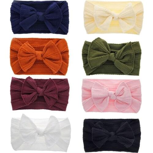 Kid Girl Baby Bowknot Headband Toddler Hair Band Accessories Soft Solid Knitted Headwear