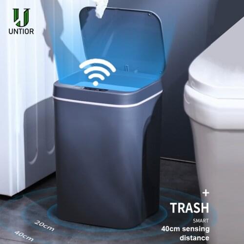 UNTIOR 12/14/16L Electric Trash Can Automatic Induction Garbage Bucket Built-in LED Light Kitchen Bathroom Plastic Trash Can