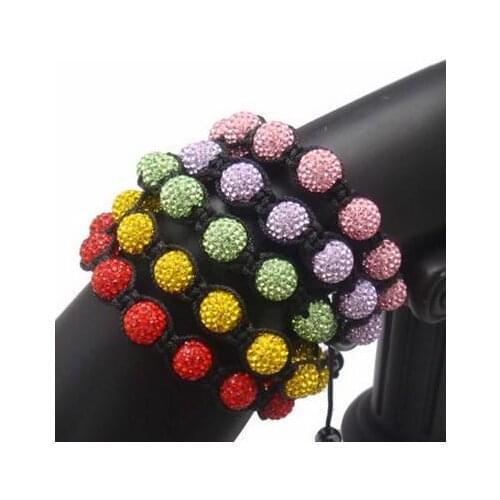 Fhy45ng SOMW 10mm 9 micro pave CZ Disco Ball Beads clay Black string crystal Bracelet new style