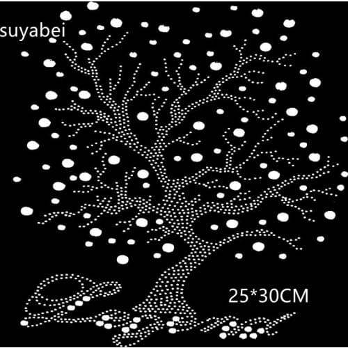 Big tree design stone patch sticker applique hot fix rhinestone transfer motifs iron on crystal transfers hot fix iron on