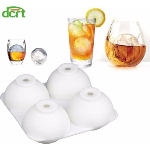 DCRT 4 Cell Ice Ball Mold Silicone Ice Cube Ball Tray Whiskey Cocktail Ice Cube Maker Kitchen Bar Accessories