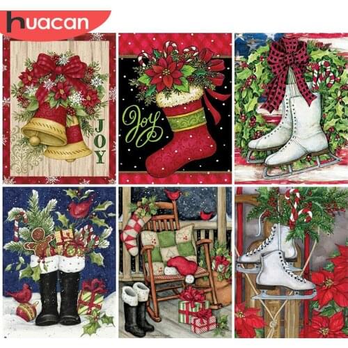 HUACAN 5D DIY Diamond Painting Christmas Sock Full Square Round Diamond Embroidery Cartoon Diamond Mosaic Boot Home Decoration