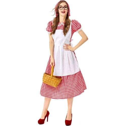 French farm costume red and white plaid lace Oktoberfest costume maid master dress Halloween costume