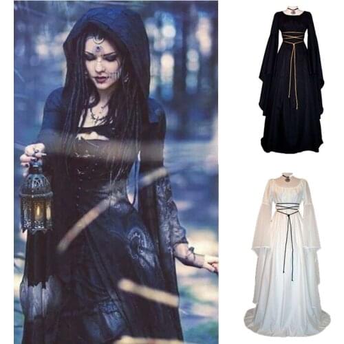 Halloween Gothic Punk Vintage Witch Costume Adult Women Medieval Renaissance waistband Party Dress Carnival Gown Floor Dress