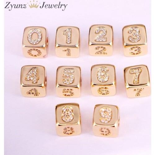 10PCS, Gold Color CZ Micro Pave Cute Square 0-9 Number Spacer Connector Beads for jewelry Making Findings Accessories Wholesale