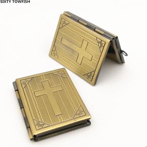 4 Pieces/lot 27x35x5MM Brass Pendant Bronze European style Prayer Craft Photo Frame Cross Book Shape Locket box
