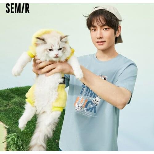 SEMIR Short Sleeve T-Shirts Men Japanese Cat T Shirt Man 2021 Summer New Style Cotton Tide Brand Ins Loose Tops