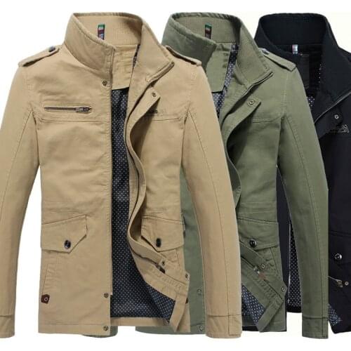 Mens Jackets Spring Autumn Casual Military Coats Solid Color Mens Sportswear Stand Collar Slim Jackets Male Bomber Jackets M-4XL