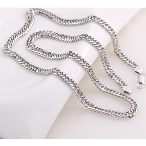 S925 Sterling Silver Mens Necklace Double Button Hip Hop Personality Horsewhip Thai Silver Neck Chain Argentum Jewelry