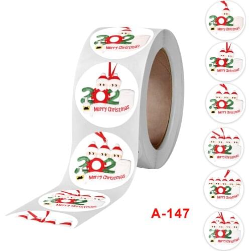 500pcs/roll Merry Christmas Label Stickers Santa Claus Quarantine Survivor Round Adhesive Paper Seal Masks Xmas Gift Pack 2.5cm