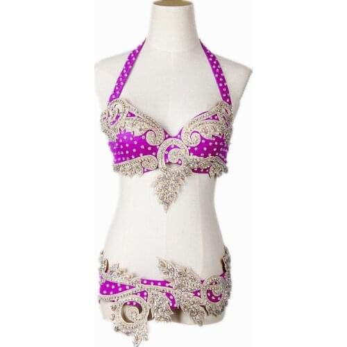 2018 New Fashion Women Dance Wear Egyptian Belly Dance Clothes Dance Costume Set Beaded Bra and Belt