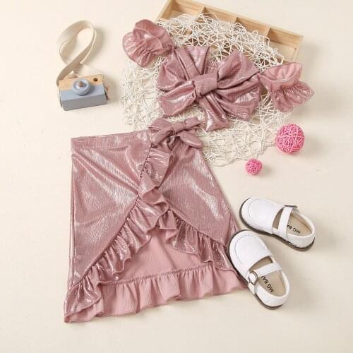 2021 Summer New Baby Girl Clothes Set Big Bow Top+Skirt Costume Party Dress For Kids Toddler Girl Outfit