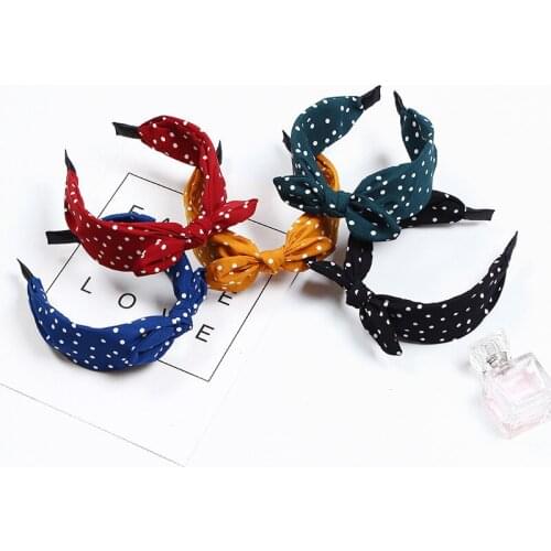 New Korean Bow Hair Band Sweet Fabric Simple Wide Edge Polka Dot Hair Band