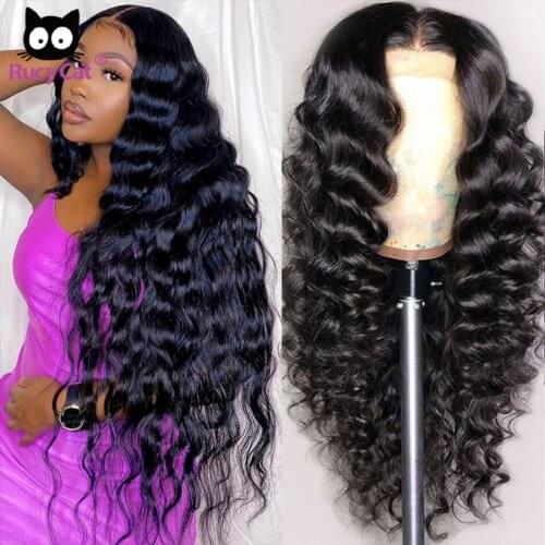 RucyCat Loose Deep Wave Lace Front Wig Pre Plucked Lace Front Human Hair Wigs Soft 30 Inch Lace Front Wig Brazilian Lace Wig