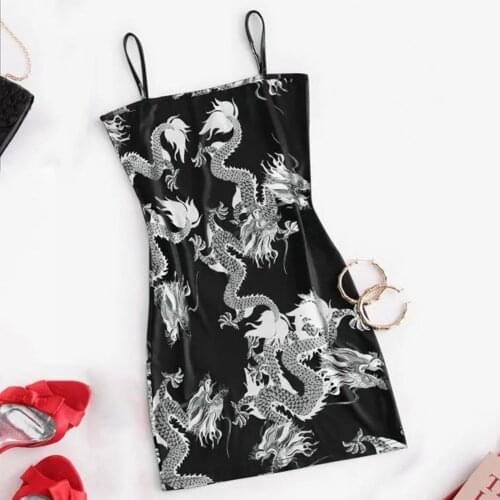 Dragon Printing Sling Sexy Spaghetti Strap Women Dresses Female Sheath Club Dress Short Summer 2021 Mini Sleeveless Vestidos