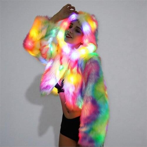 CC60 Colorful luminous light jacket ballroom dance costumes stage wears glowing clothe fur coat party singer performance dress