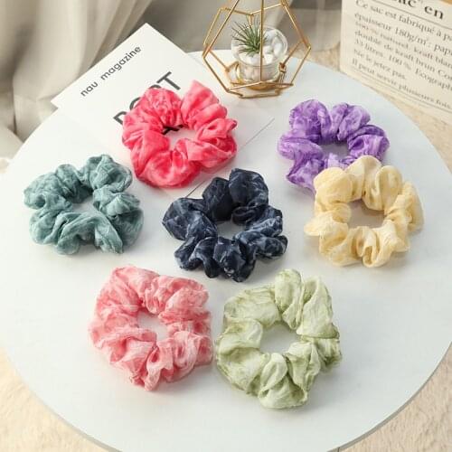 Sweet Mesh Scrunchies Women Romantic Pink Blue Hair Rope Transparent Tulle Hair Ties Hair Accessories Tie Dye Chiffon Hair Ring