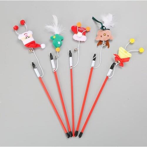 Christmas Cat Teaser Wand Cute Cartoon Funny Christmas Tree Santa Claus Cat Teaser Toy Cat Interactive Toy Pet Supplies