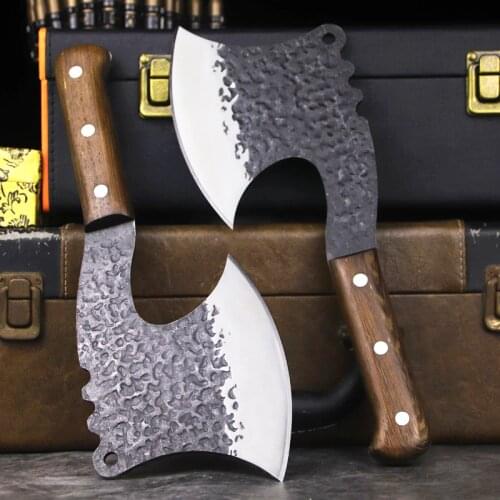 Hand-forged high carbon steel sharp tactical axe, sandalwood handle household chopper axe, field chopper axe + nylon sheath axe