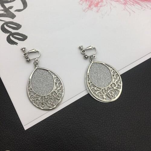 Grinding yarn Sequin Earrings for Women Jewelry Fashion Geometric Hollow Dangle Drop Clip-on Earrings Non-pierced Hypoallergenic