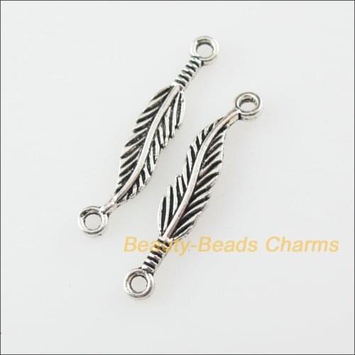 50 New Charms Leaf Feather Tibetan Silver Tone Pendants Connectors 4.5x24.5mm