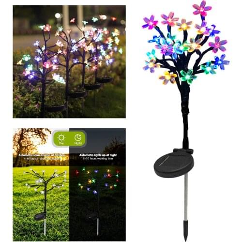 Solar Light LED Colorful Light Outdoor Sakura Cherry Blossom Stake Lights for Yard Garden Path Way Landscape Lamp