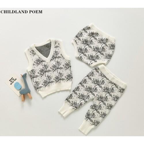 Knitted Baby Clothes Autumn Winter Newborn Baby Outfits Vest + Short+ Pants Cotton Infant Baby Knitwear Boys Girls Clothing Set