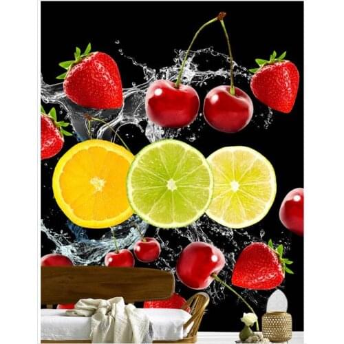 High Quality Hot Sale New Custom 3d murals wallpaper Only beautiful and fresh hd spray cherry fruit strawberry fruit wall decor