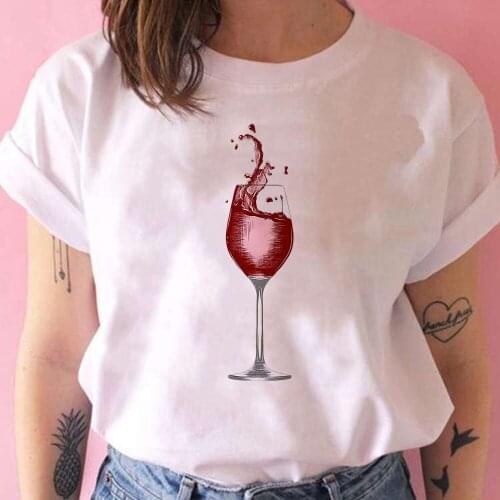 Splash of red wine Print Women Elegant T shirts France Style O-Neck Short Sleeve Top 2021 Arrivals Tumblr Mujer Clothing Modern