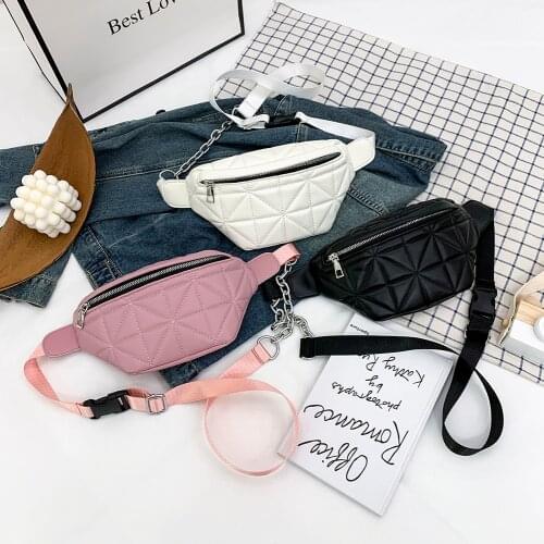 Fashion Lattice Pattern Chest Bag Women Solid Color Chain Fanny Waist Belt Pouch Daily Travel Crossbody Shoulder Pack