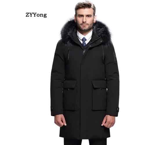 Winter Parka Coat Men Canada Down Jacket Clothing Hooded Fur Collar Thicken Warm Business Long Blue Overcoat Clothes Outerwear