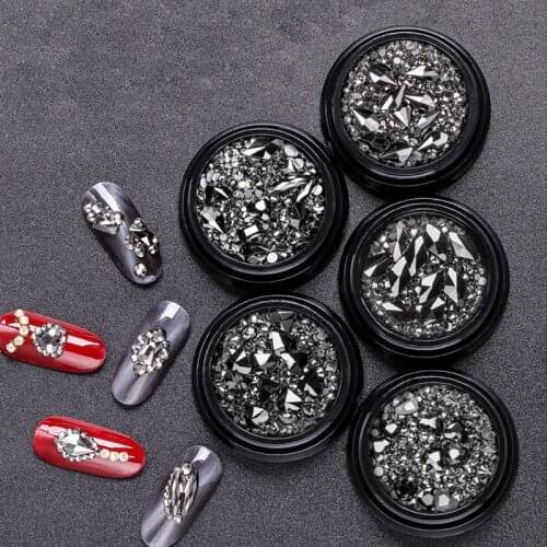 1 Box Black Colorful Mix Sized Nail Rhinestones Crystal Shining Bling 3D Nail Art Decorations DIY Accessories Design On Nails