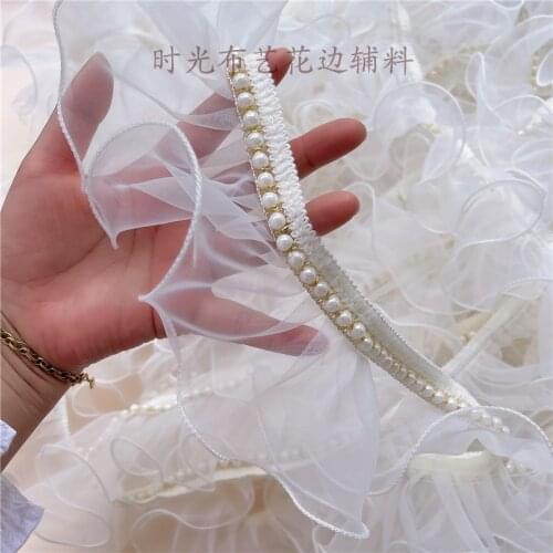 1meter 9cm Wide Organza Nail Beaded LaceTrim Collar Curtain Household Fabric Diy Lace Accessories Wedding Dress